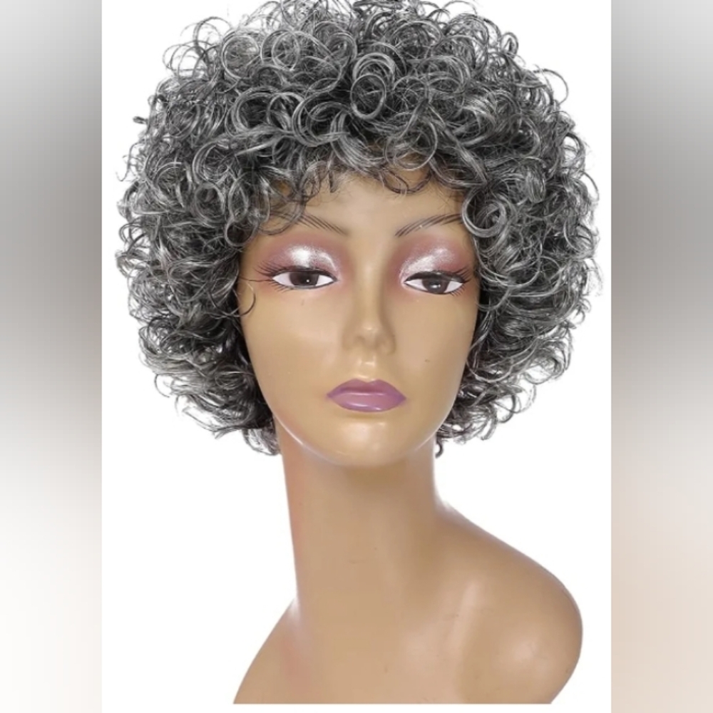 6inch Grey Human Hair Wig for Older Women's Short Wear and Go Glueless Bang Wig
